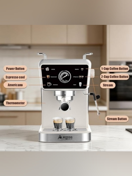 20 Bar Semi-Automatic Espresso Machine, 1350W Fast Heating, 1.5L Removable Water